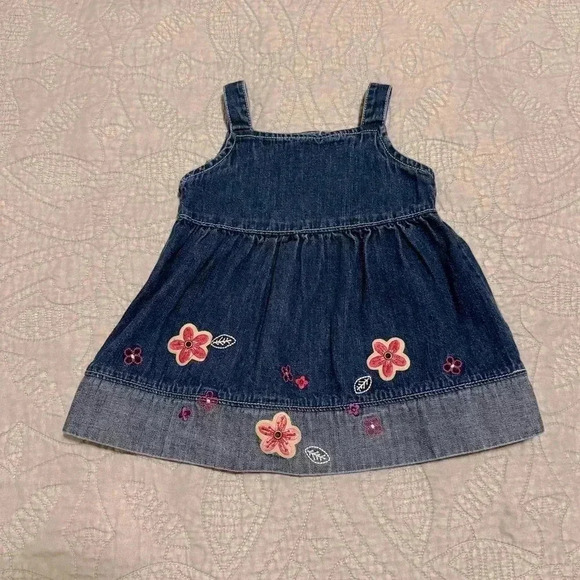 OSHKOSH Girls Jean Dress with Flowers - Picture 1 of 6